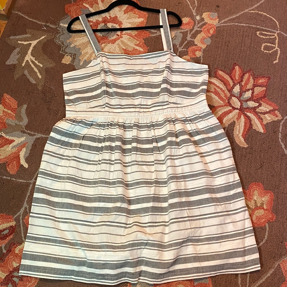 LOFT Outlet Cotton Grey & White Striped Dress